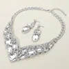 Fashnzfab Oval Glass Crystal Evening Necklace In Multi