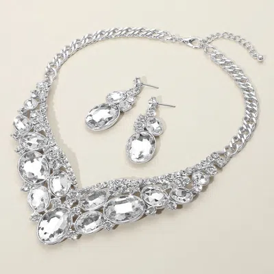 Fashnzfab Oval Glass Crystal Evening Necklace In Multi