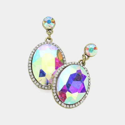 Fashnzfab Oval Glass Crystal Stone Evening Earrings In Multi