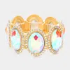 Fashnzfab Oval Glass Crystal Stretch Evening Bracelet Ab, Gold In Multi