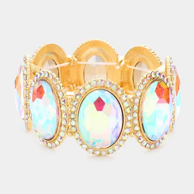 Fashnzfab Oval Glass Crystal Stretch Evening Bracelet Ab, Gold In Multi