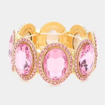Fashnzfab Oval Glass Crystal Stretch Evening Bracelet Lt Rose In Gold