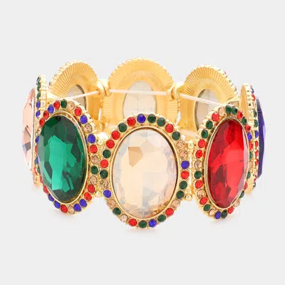 Fashnzfab Oval Glass Crystal Stretch Evening Bracelet Multi