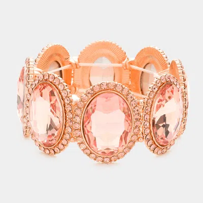Fashnzfab Oval Glass Crystal Stretch Evening Bracelet Peach In Pink