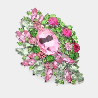 Fashnzfab Oval Glass Stone Accented Marquise Stone Cluster Pin Brooch In Green