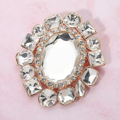 Fashnzfab Oval Glass Stone Center Multi Stone Cluster Rim Pin Brooch