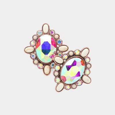 Fashnzfab Oval Glass Stone Cluster Earrings In Multi