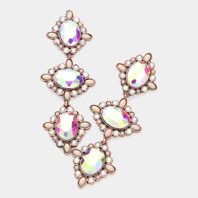 Fashnzfab Oval Glass Stone Embellished Cluster Link Dropdown Earrings In Multi