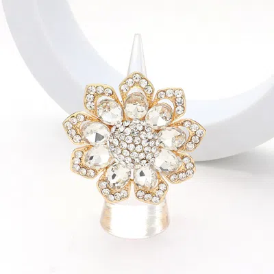 Fashnzfab Oval Glass Stone Embellished Rhinestone Paved Flower Stretch Ring In Multi