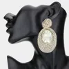 Fashnzfab Oval Glass Stone Pointed Rhinestone Paved Dangle Evening Earrings - Gold In Gold