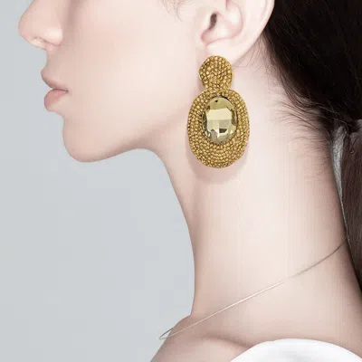 Fashnzfab Oval Glass Stone Pointed Rhinestone Paved Dangle Evening Earrings In Multi