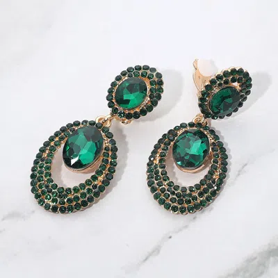 Fashnzfab Oval Halo Drop Evening Clip On Earrings In Gold
