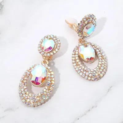 Fashnzfab Oval Halo Drop Evening Clip On Earrings In Multi