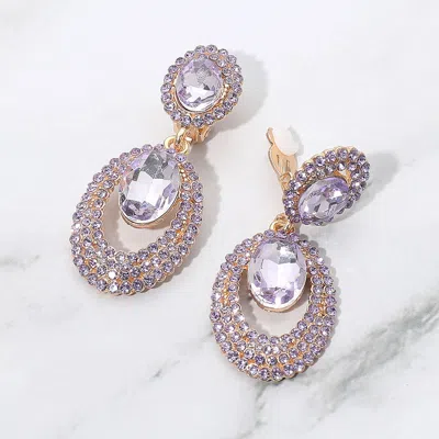 Fashnzfab Oval Halo Drop Evening Clip On Earrings In Purple