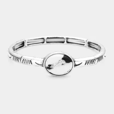 Fashnzfab Oval Howlite Accented Metal Stretch Bracelet In Metallic