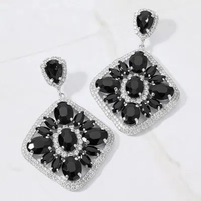 Fashnzfab Oval Marquise Stone Cluster Accented Rhinestone Rhombus Dangle Evening Earrings In Black