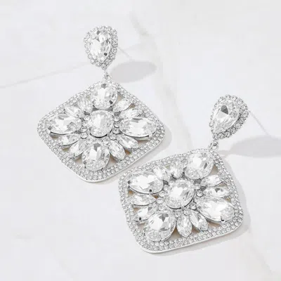 Fashnzfab Oval Marquise Stone Cluster Accented Rhinestone Rhombus Dangle Evening Earrings In Multi