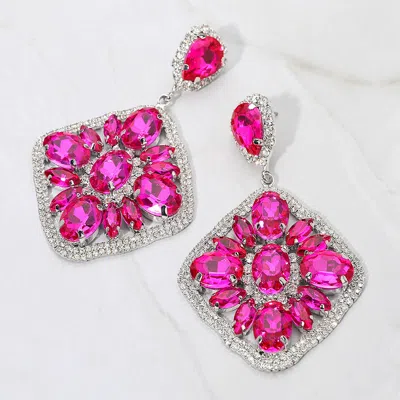 Fashnzfab Oval Marquise Stone Cluster Accented Rhinestone Rhombus Dangle Evening Earrings In Purple