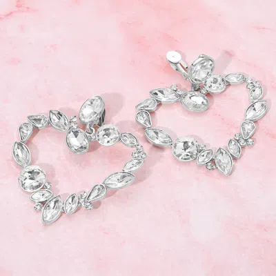 Fashnzfab Oval Marquise Teardrop Stone Cluster Open Heart Drop Evening Statement Earrings In Metallic