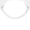 Fashnzfab Oval Metal Link Necklace In Metallic