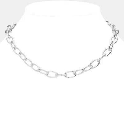 Fashnzfab Oval Metal Link Necklace In Metallic