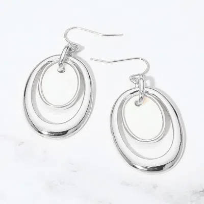 Fashnzfab Oval Mother Of Pearl Accent Layered Drop Earrings In Silver