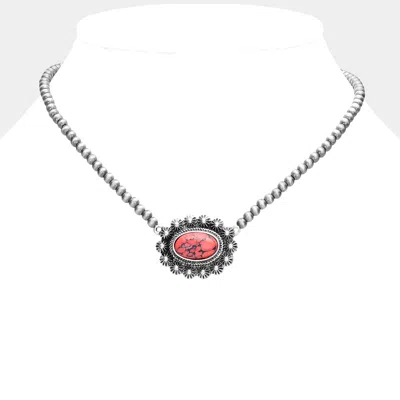 Fashnzfab Oval Natural Stone Accented Pendant Necklace In Metallic