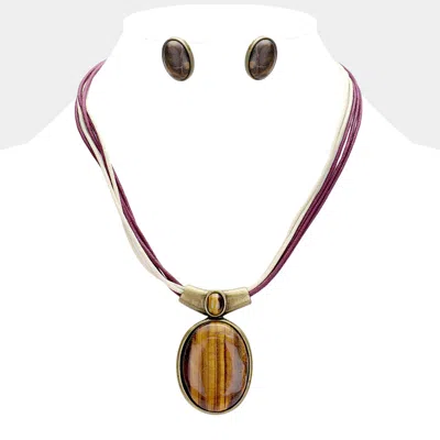 Fashnzfab Oval Natural Stone Pendant Necklace In Multi