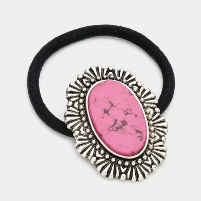 Fashnzfab Oval Natural Stone Stretch Hairband In Black
