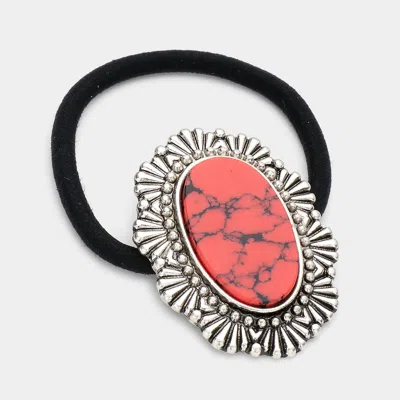 Fashnzfab Oval Natural Stone Stretch Hairband In Red