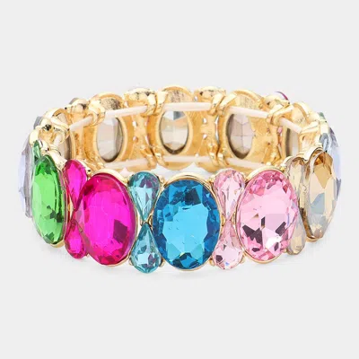 Fashnzfab Oval Pear Crystal Stretch Evening Bracelet In Multi