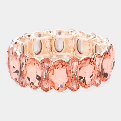 Fashnzfab Oval Pear Crystal Stretch Evening Bracelet Peach, Rose Gold
