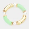 Fashnzfab Oval Pearl Accented Resin Stretch Bracelet Mint In Green