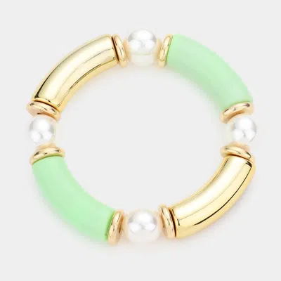 Fashnzfab Oval Pearl Accented Resin Stretch Bracelet Mint In Green