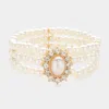 Fashnzfab Oval Pearl Accented Stretch Bracelet Cream In White
