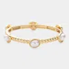Fashnzfab Oval Pearl Cluster Pointed Stretch Bracelet Cream, Gold In Multi