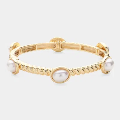 Fashnzfab Oval Pearl Cluster Pointed Stretch Bracelet Cream, Gold In Multi