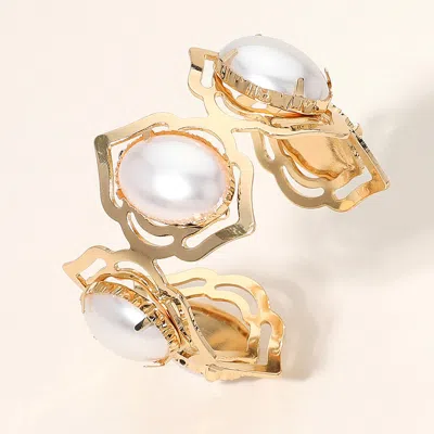 Fashnzfab Oval Pearl Cuff Bracelet Gold In Silver