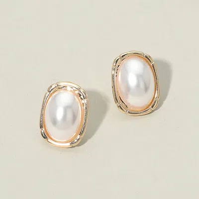 Fashnzfab Oval Pearl Frame Stud Earrings In Silver