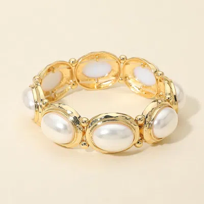 Fashnzfab Oval Pearl Stone Cluster Beaded Stretch Bracelet In Silver