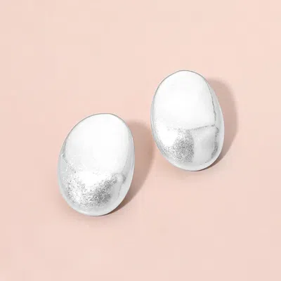 Fashnzfab Oval Pebble Worn Metal Stud Earrings In Silver