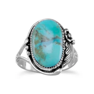 Fashnzfab Oval Reconstituted Turquoise Floral Design Ring In Metallic