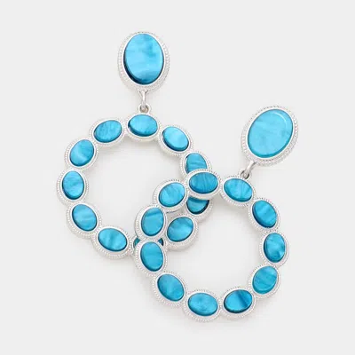 Fashnzfab Oval Resin Embellished Open Circle Dangle Earrings In Blue