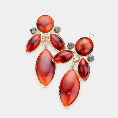 Fashnzfab Oval Resin Rhinestone Dangle Earrings In Gold