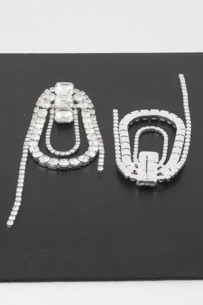 Fashnzfab Oval Rhinestone Fringe Earrings In Metallic