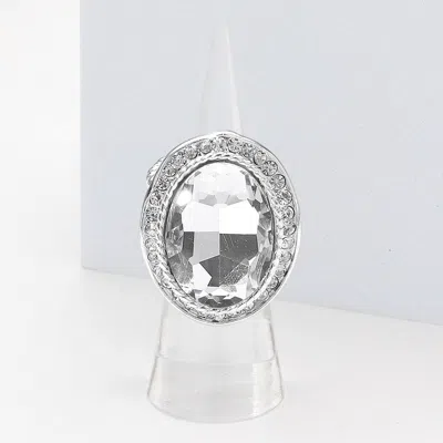 Fashnzfab Oval Rhinestone Halo Stretch Ring In Silver