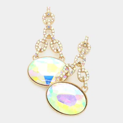 Fashnzfab Oval Rhinestone Ornate Evening Earrings In Blue