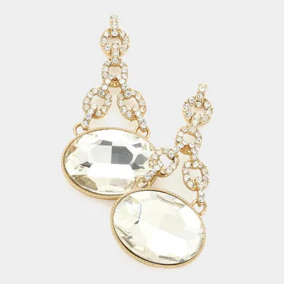 Fashnzfab Oval Rhinestone Ornate Evening Earrings In Silver