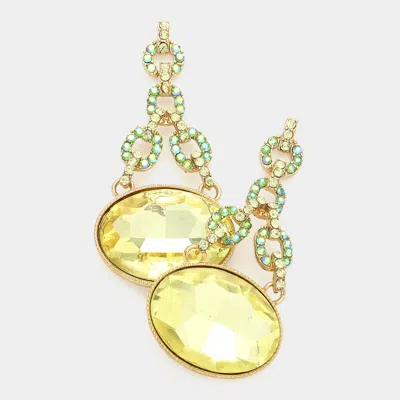Fashnzfab Oval Rhinestone Ornate Evening Earrings In Yellow
