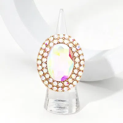 Fashnzfab Oval Rhinestone Pointed Stretch Ring In Multi